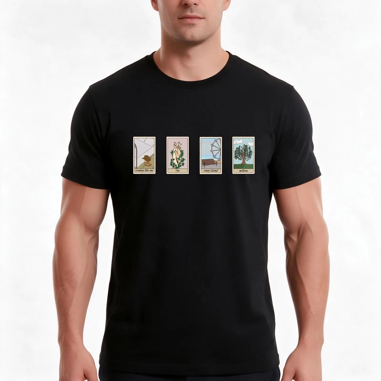 evermore tarot card deck T-Shirt, Summer Casual Cotton Tee, Oversized Streetwear Tops, Vintage Graphic Print, Unisex Men Women