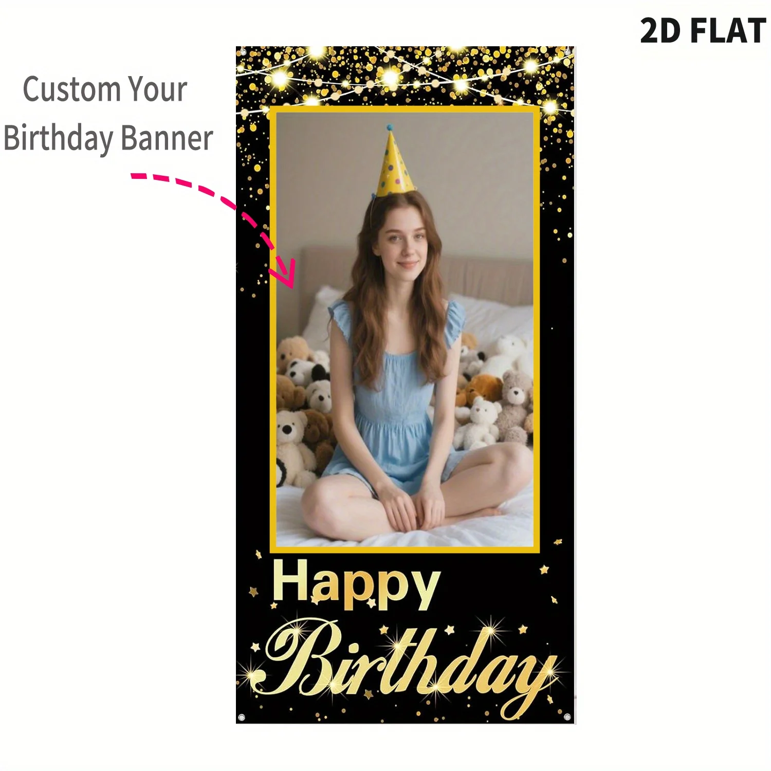 

Personalized Happy Birthday Polyester Door Banner with Photo, 90x180cm Birthday Party Banner, Party Decorations for Women Men
