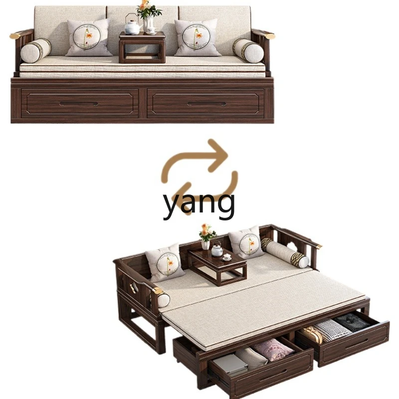 

YJQ new Chinese solid wood Arhat bed small apartment living room push-pull retractable dual-purpose sofa bed