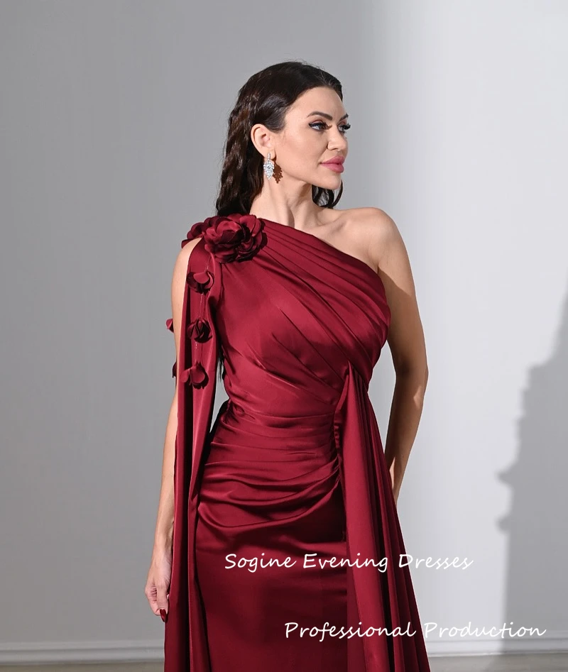 عالية الجودة الساتان فساتين لحضور الحفلات الموسيقية 2025 واحد الكتف Ruched ثلاثية الأبعاد الزهور فستان حفلة كوكتيل للنساء طويل Fساتين Shrformal