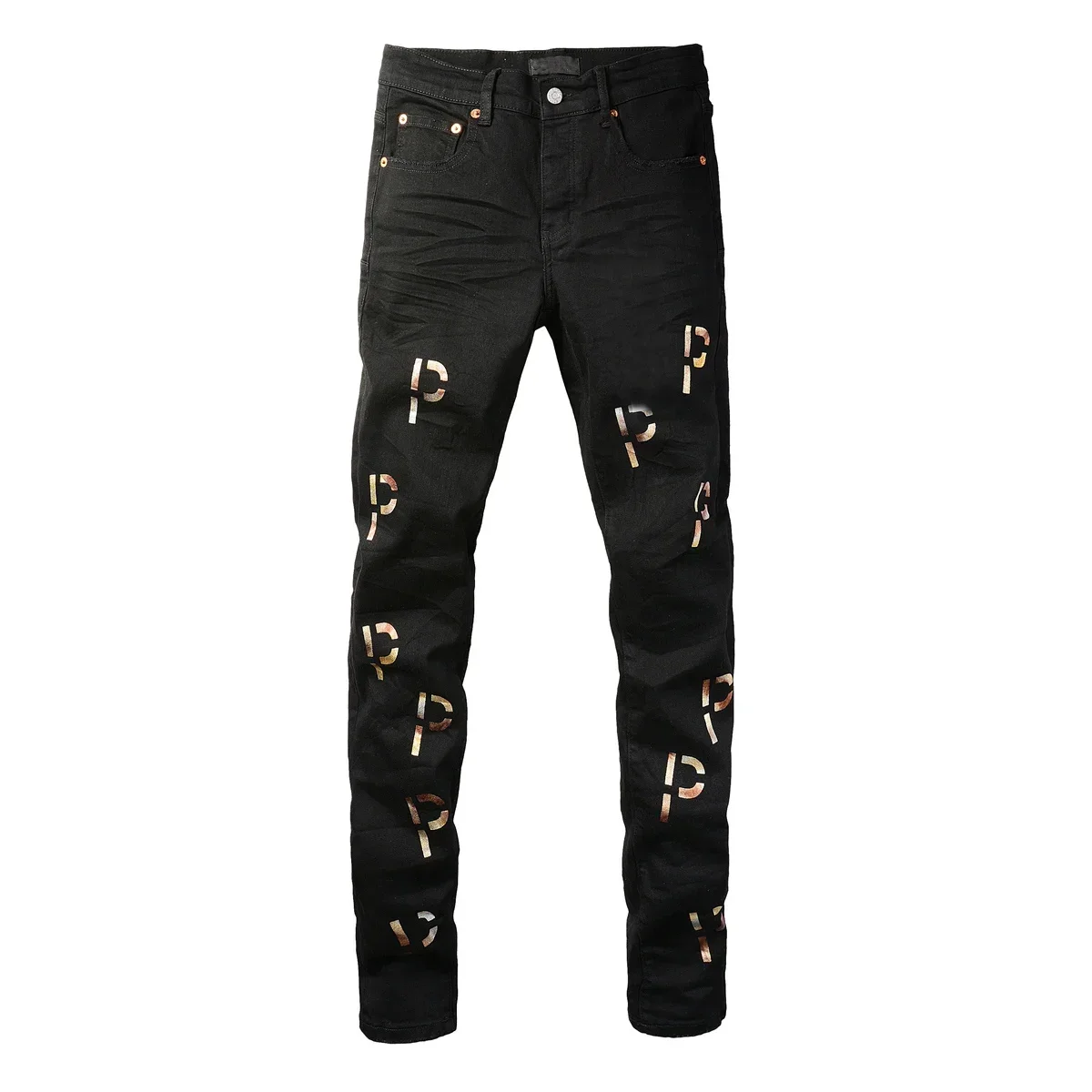 

Top Quality Streetwear Men's Skinny Jeans Low Rise Fashion Stamped Letter Repair Denim Pants Brands 28-40 Size