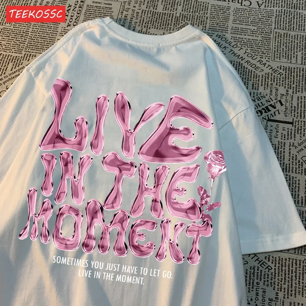 

Fashion Woman T-Shirts Live in The Moment Letter Printing Tees Breathable O-Neck Summer Street Female Clothes Aesthetic Clothes