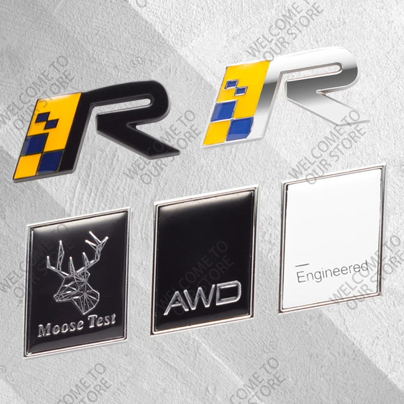 3D Metal Moose Test R Design Sweden Flag AWD Car Logo Side Badge Decor Rear Trunk Sticker For Volvo V40 V60 XC40 XC60 XC90 S80