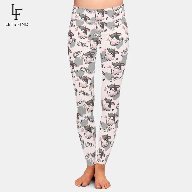 

LETSFIND 2020 New Arrival Women Leggings Fashion 3D Cute Cartoon Cow Print High Waist Soft Fitness Elastic Leggings