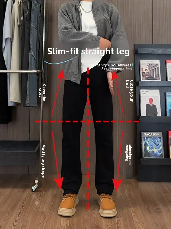 

Bla Slim Fit Men's Autumn Winter Fce Lined Straight Leg Knife Trousers Height Narrow Version Casual Pants