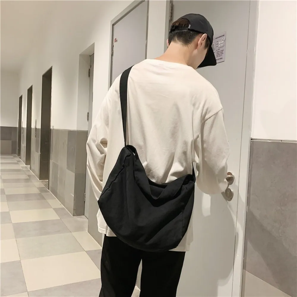 

Large Capacity Canvas Crossbody Bag Japanese Style Canvas Student Shoulder Bag Phone Pouch Pure Color Messenger Bag Unisex