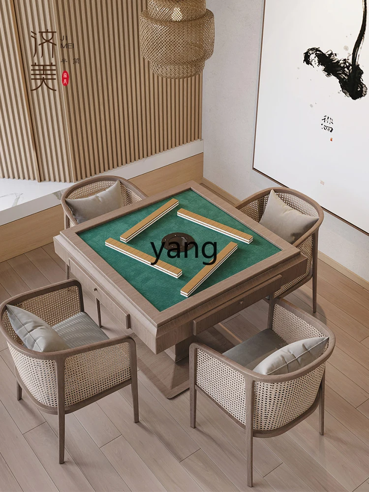 Yjq Black Walnut Mahjong Table Automatic Household Dual-Use Dining Table Mute Solid Wood Chess Table