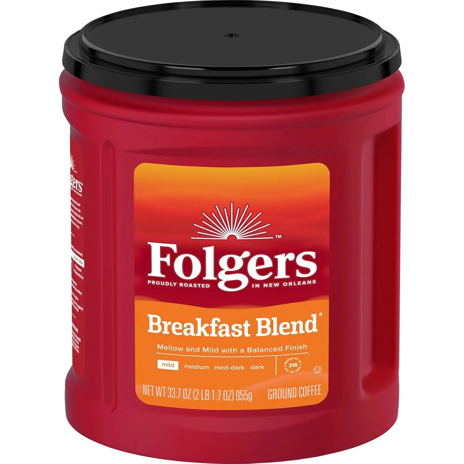 

Breakfast Blend Ground Coffee, Smooth & Mild Coffee, 33.7 Ounce Canister