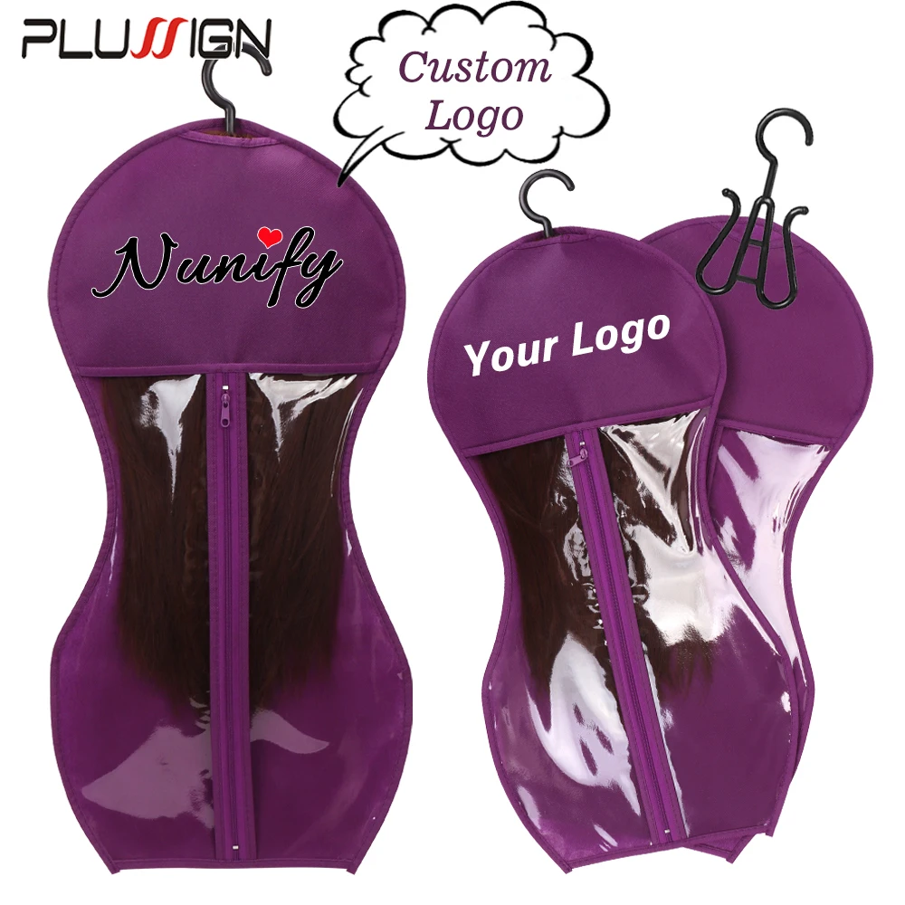 

Customize Wig Storage Bag With Hanger Nonwoven+Pvc Bags With Logo 24Inch Portable Bags With Zipper Tangle-Free For Travel & Home