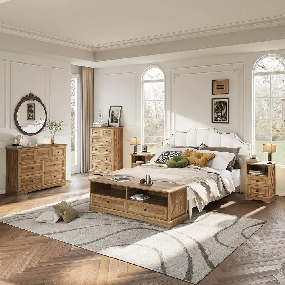 DAFIFY Cômoda com 6 gavetas para quarto, organizador de cômodas de madeira rústica, armário de armazenamento moderno para sala de estar, corredor, Ent