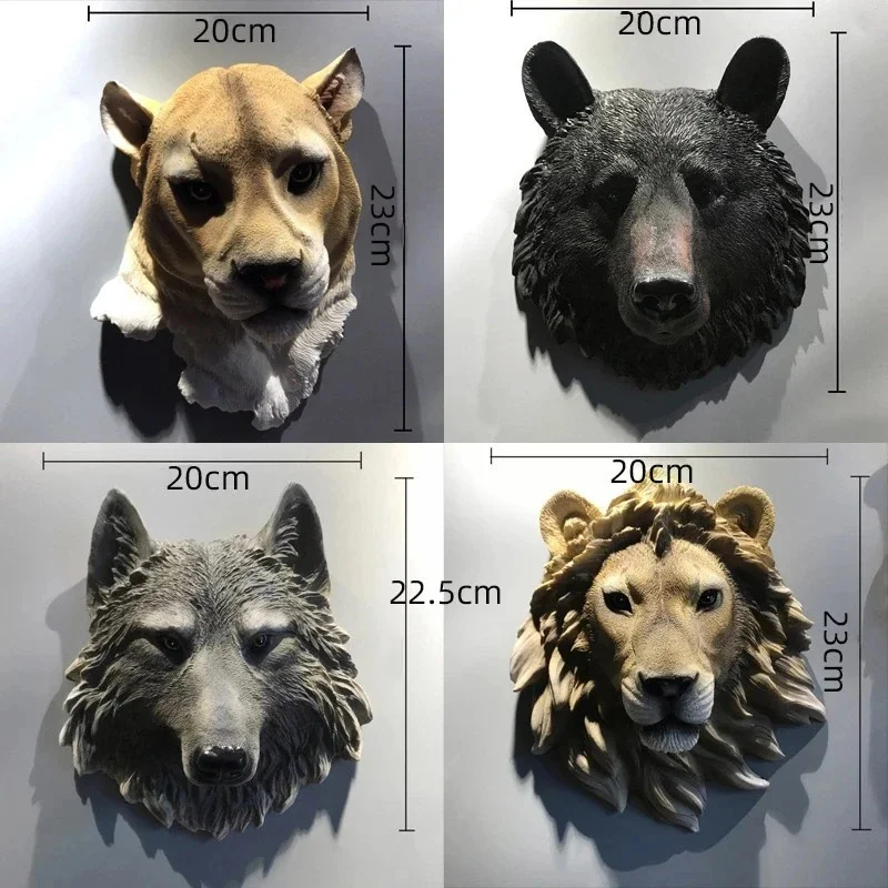 Resin Animal Head Figurines Wolf Lion Wall Decoration Sculpture Ornaments For Home Bar Office Halloween Christmas Gift For Men