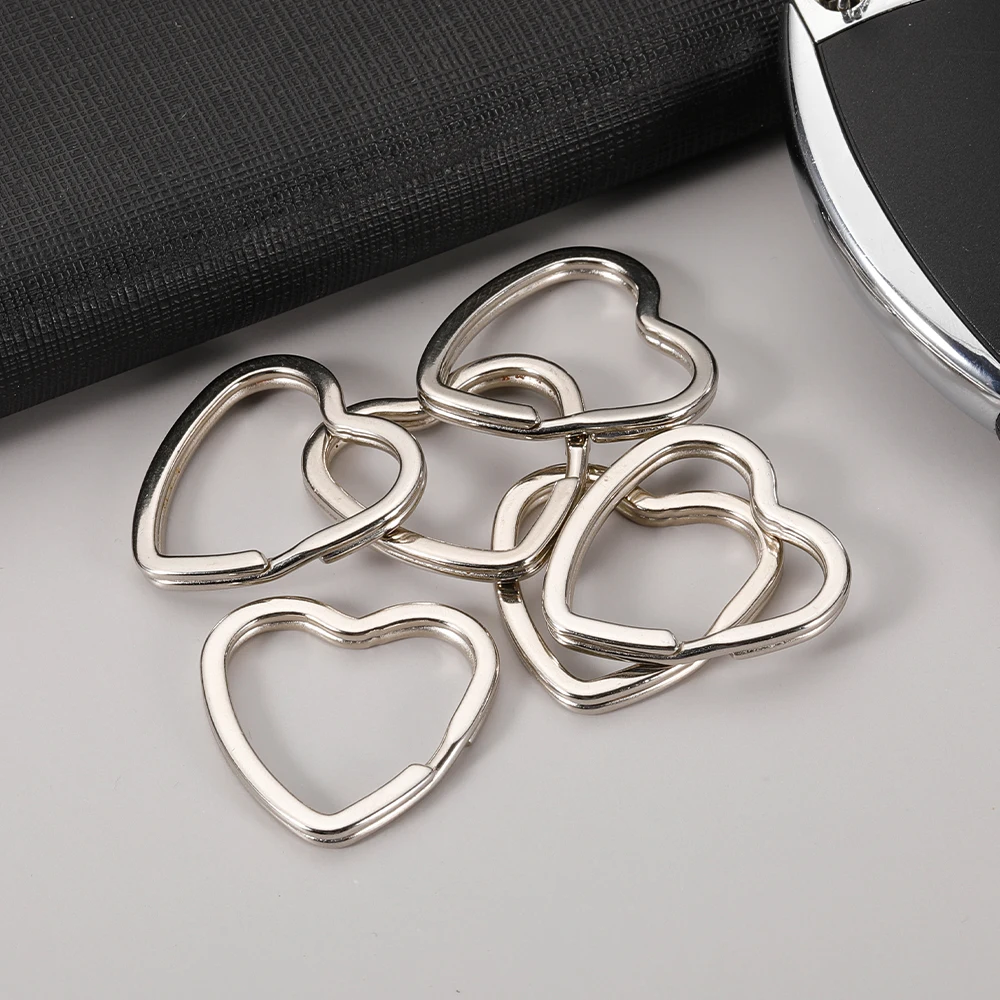 3/5/10pc Polished Silver Keyring Stainless Steel Hole Key Ring Heart Key Chain Rhodium Plated Round Split Keychain DIY Wholesale