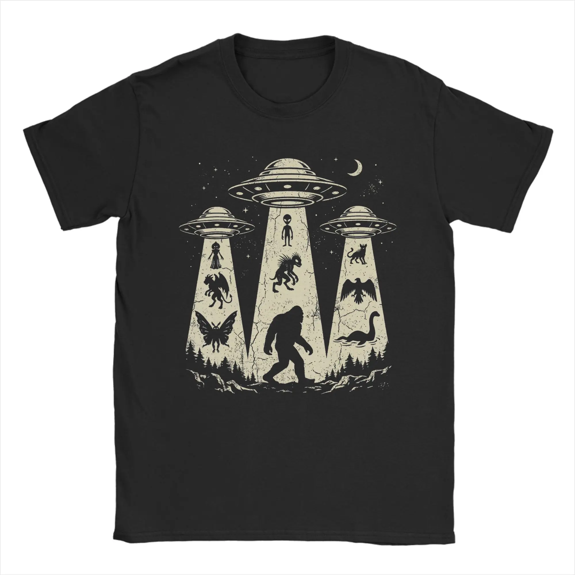 Vintage Cryptids UFO Encounter Creatures Bigfoot Loch Ness T Shirt T Shirt Men 100% Cotton Vintage T-Shirts Round Neck