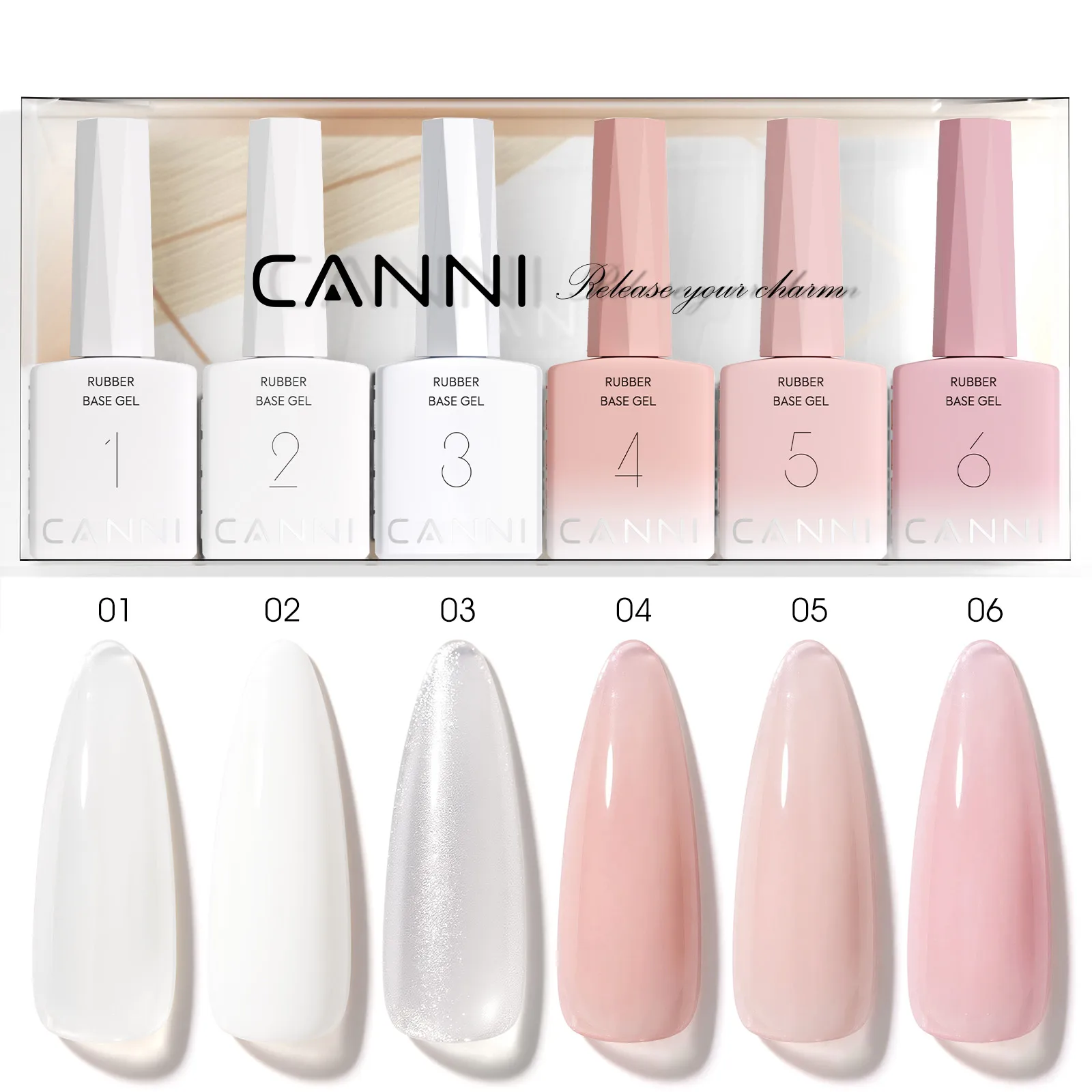 9 ml * 6 Stück CANNI Nagelgel-Nagellack-Set, TPO-FREI, Gelee, nackte rosa Gummibasis, verstärktes UV-Konstruktionsgel, Soak Off UV-LED-Gel-Set