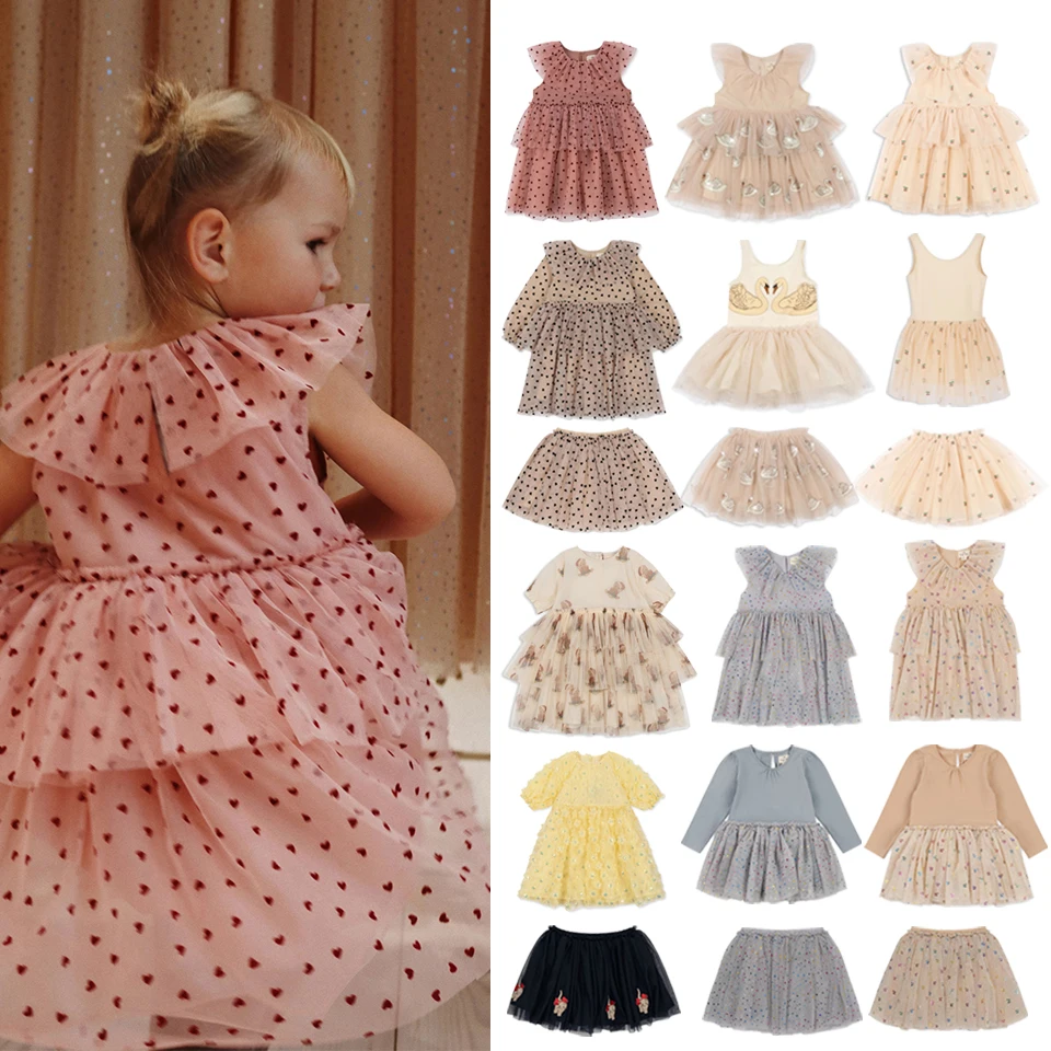 

New 2024 KS Kids Cat Mesh Dress Christmas Girls Love Sequin Dresses Baby Cute Skirt Children Voile Princess Dress Carnival Party