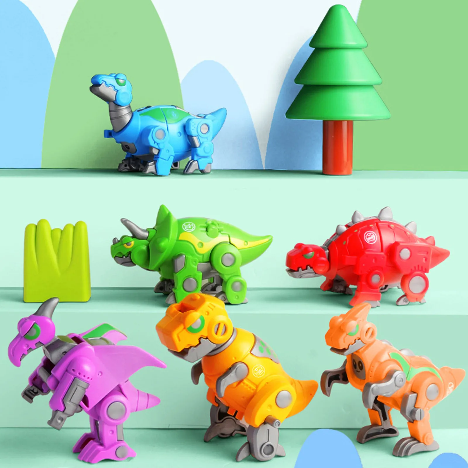 1pc 6 Em 1 Dinossauro Transformado Dinossauro Brinquedos Dino Robô Deformação Bonito Dinossauro Mecha Big Fit Transform Para Crianças Anime Figure