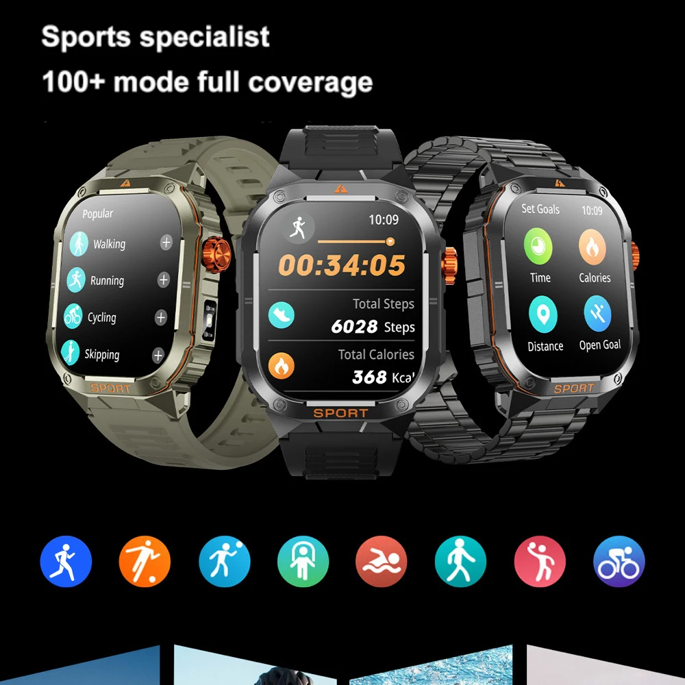 Модные уличные мужские спортивные умные часы для фитнеса IP68, водонепроницаемые, пульсометр, сильный свет, фонарик, погода, умные часы, музыка