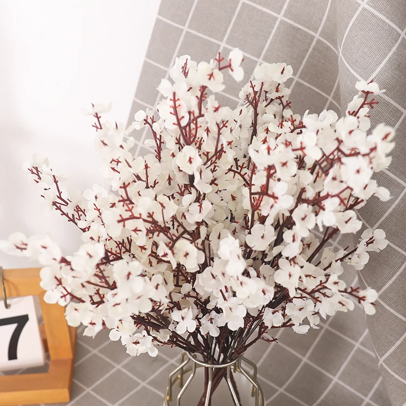 5 Forks Plum Artificial Flowers Silk Gypsophila Flowers Home Living Room Vase Decor Fake Wedding Christmas Background Decoration