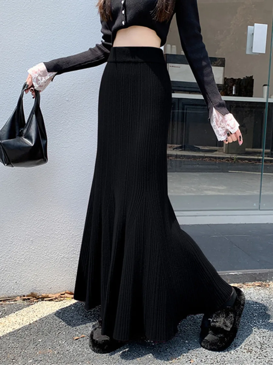 Jupe queue de poisson taille haute pour femmes, tricotée douce, moulante, tricot élégant pour l'automne et l'hiver, couleur unie, Design sauvage, nouveau