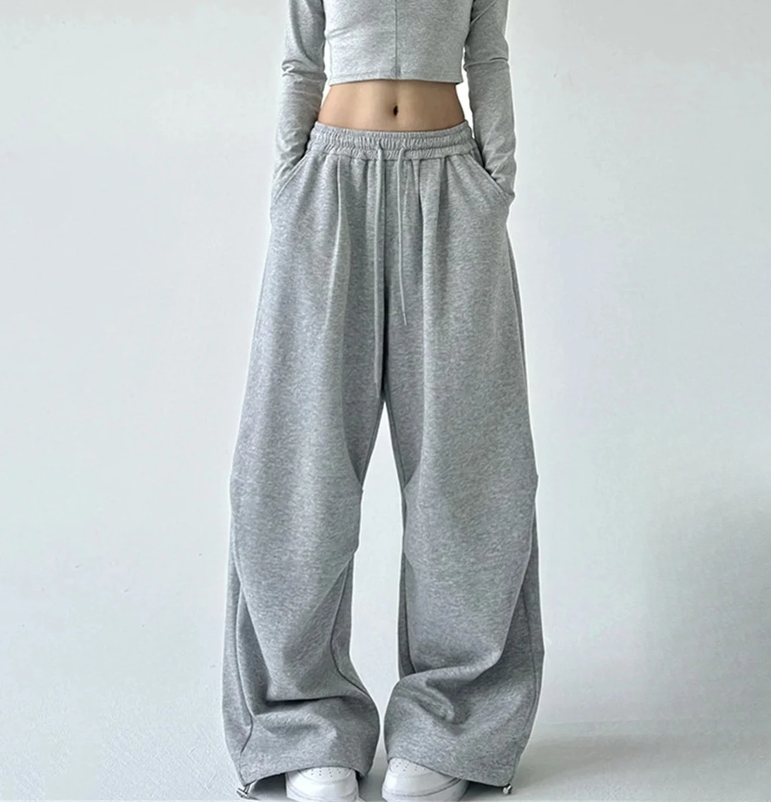 

Женские уличные мешковатые серые спортивные брюки на шнурке, повседневные брюки для бега, новые широкие спортивные штаны в стиле Харадзюку