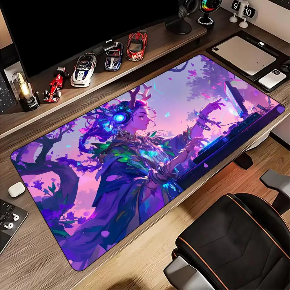 

Dreamy dj girl Mouse Pad Desk Mat with Stitched Edges non-Slip rubber base gamer pc accessories Gaming mat Extended pad