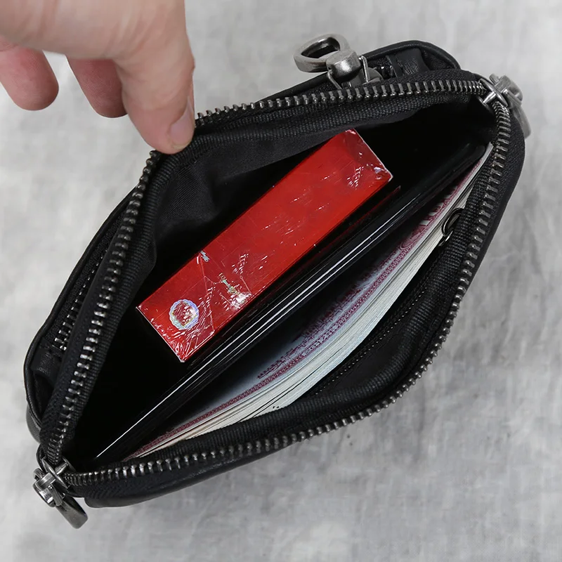 Herren-Gürteltasche aus echtem Leder, horizontal, für Mobiltelefone, Retro-Stil, Oberschicht aus Rindsleder, schlicht, lässig, mit Doppelreißverschluss, JLFGPJ – Detail 14