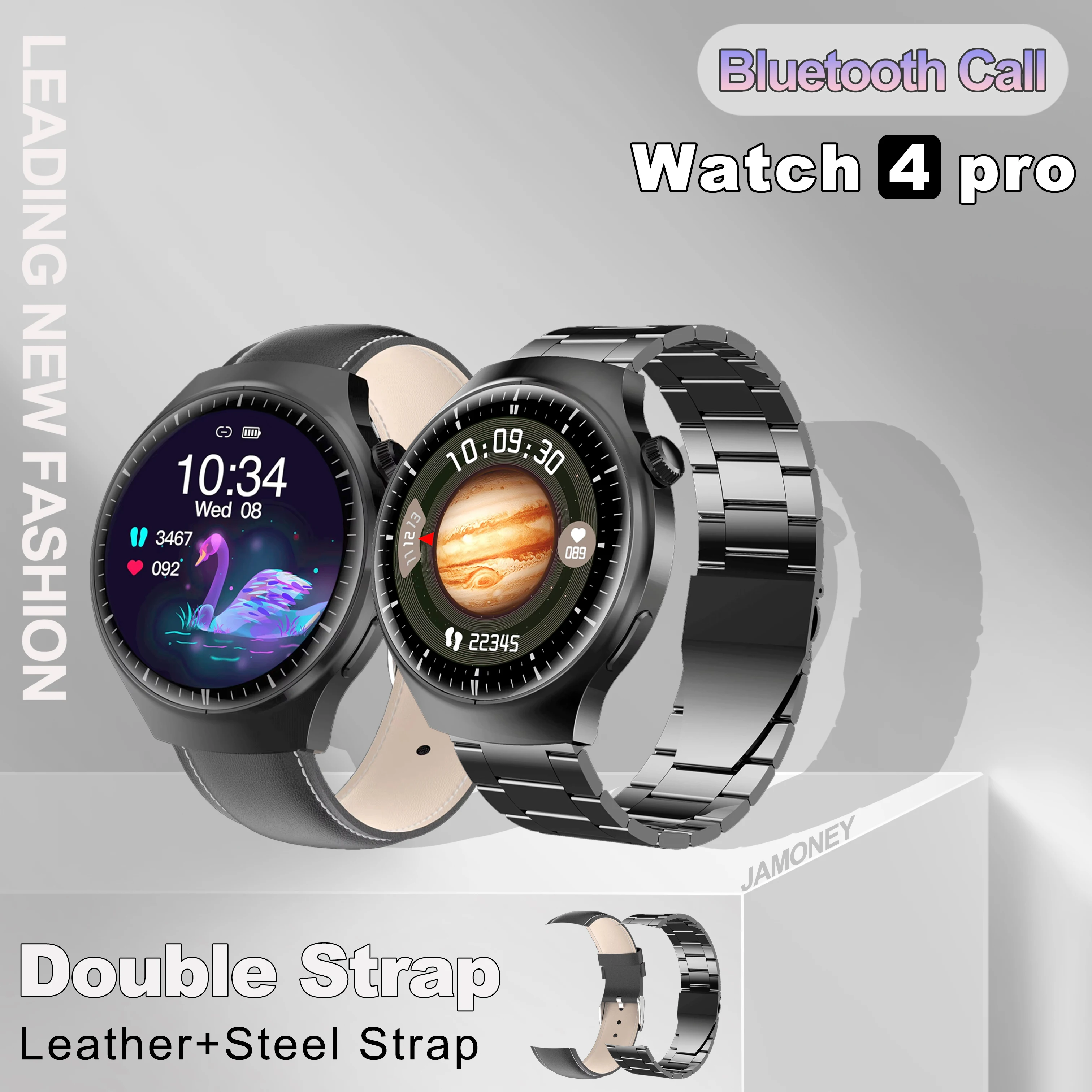 Most Popular Round Screen Smart Watch for 2024 Watch 4 Pro Dual Strap Wireless Charging Outdoor Fashion Smart Bracelet