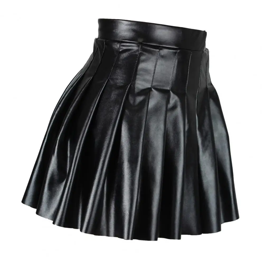 Club Skirt Soft Skirt Stylish Women's Faux Leather Pleated Skirt High Waist A-line Design Loose Hem for Clubwear Parties Dance