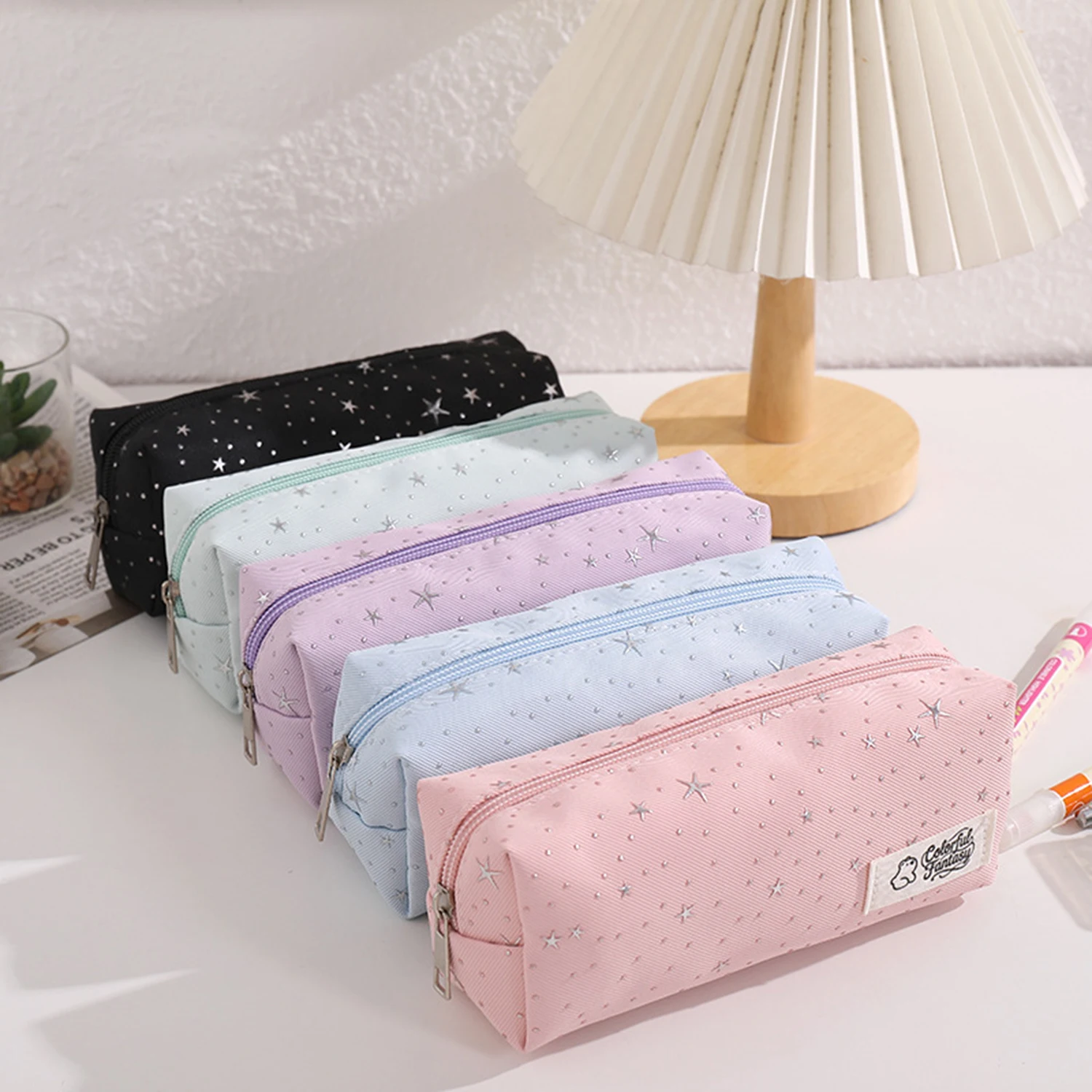 Minimalist Polka Dot Star Pencil Case, Portable Pencil Case Stationery & Desktop Organizer Bag, Must-have For Back To School