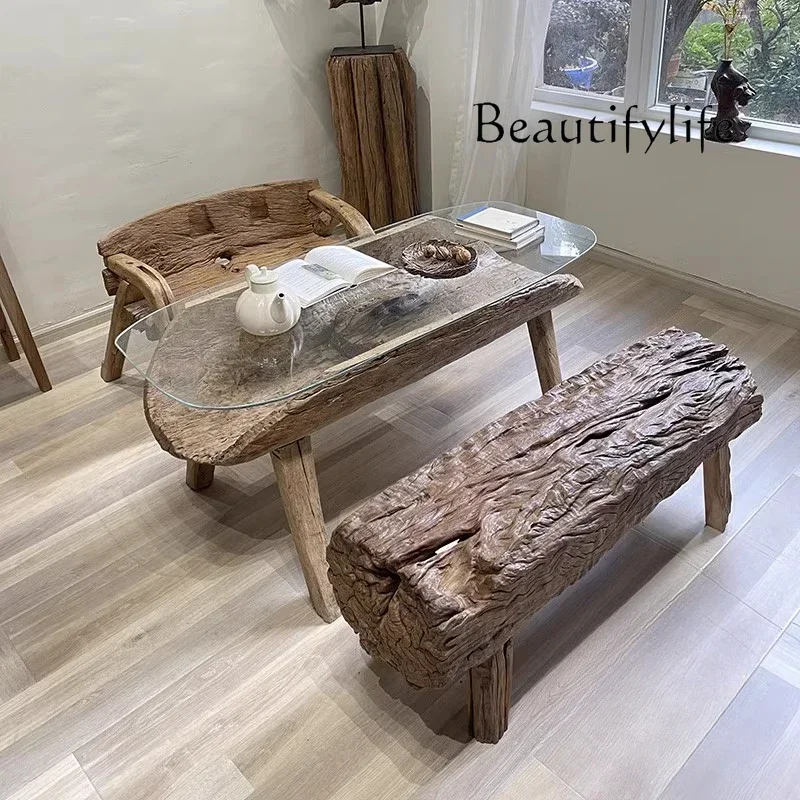 

Solid wood special-shaped glass coffee table living room household log coffee table B & B outdoor garden low tea table