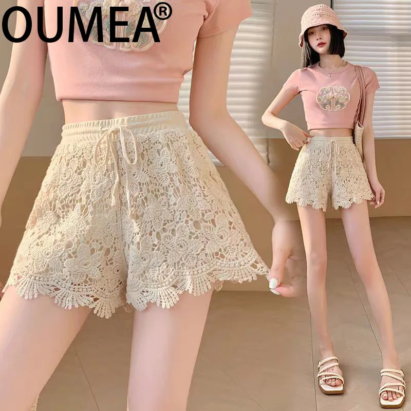 

OUMEA Women Crochet Cotton Shorts Elastic Waist Beach Style Cute Shorts