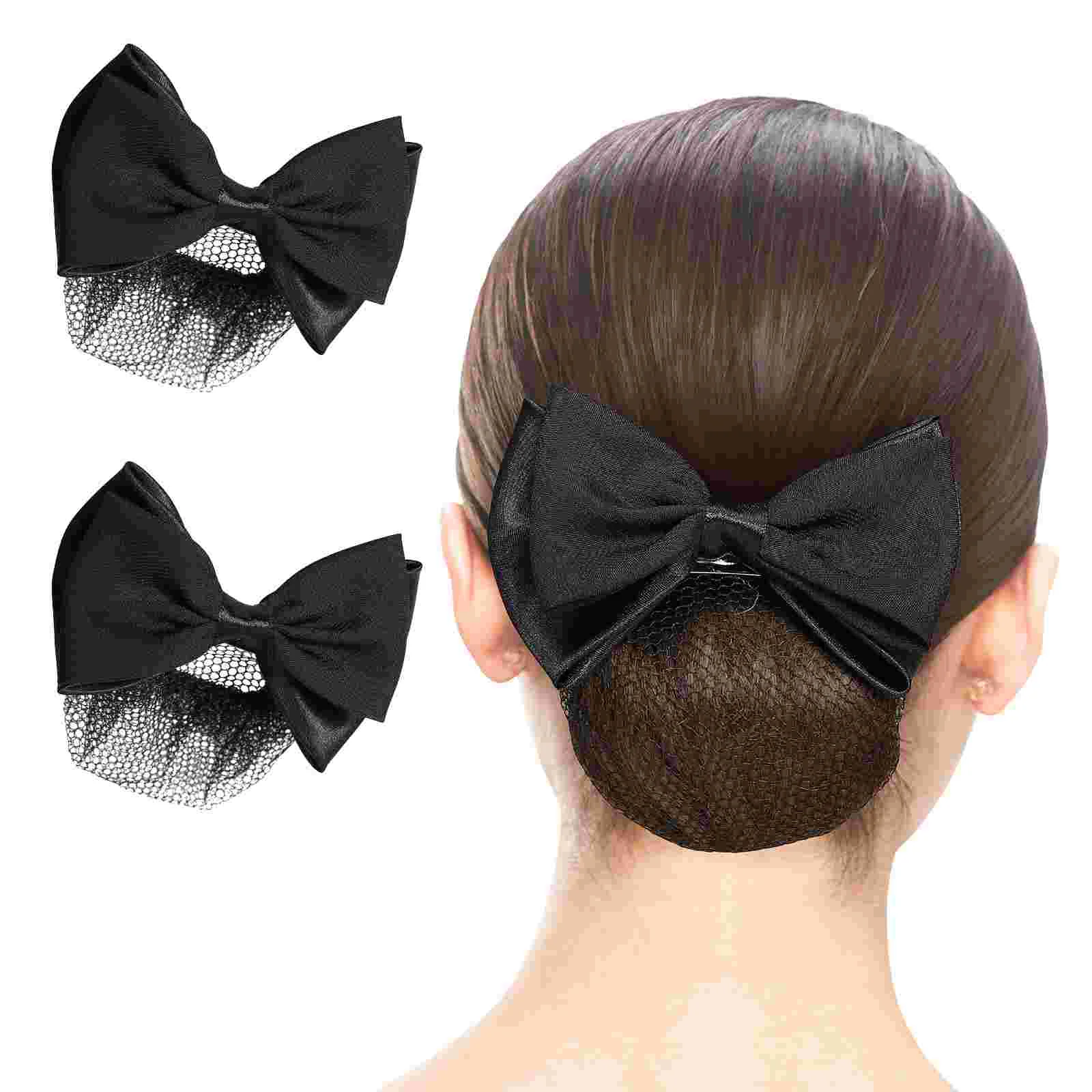 

2 Pcs Hair Snood Net Covers for Women Snoods Barrettes Bun Nets Buns Accessories Bows Nurse Clip