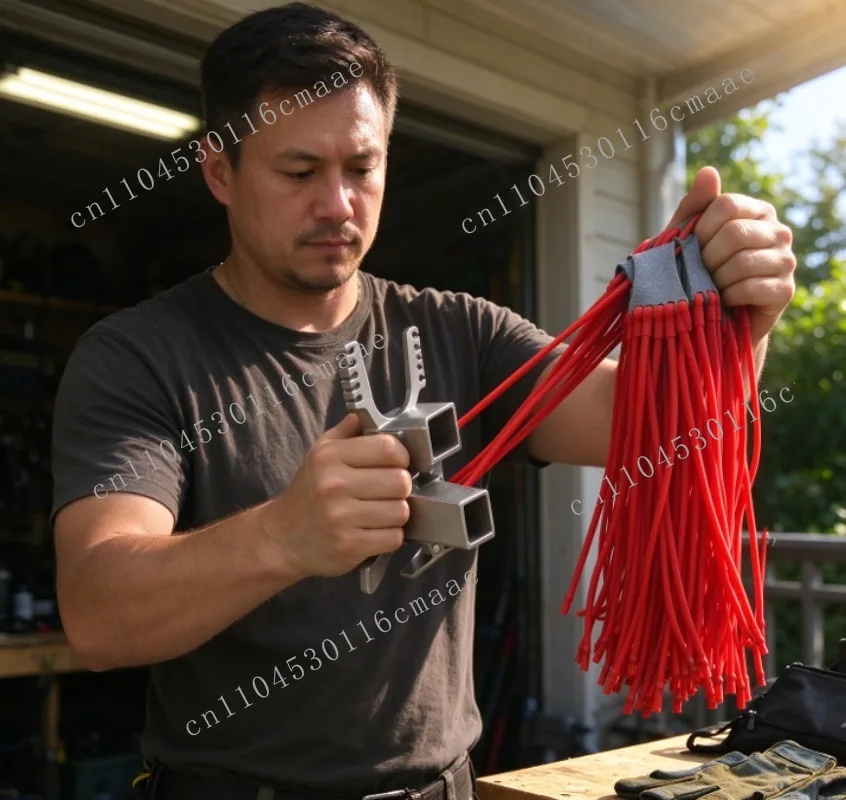 Heavy Duty Stainless Steel Square Tube Sliding Tool Bow Head, Handheld Portable Fittings with 10 Strands of Rubber Strap