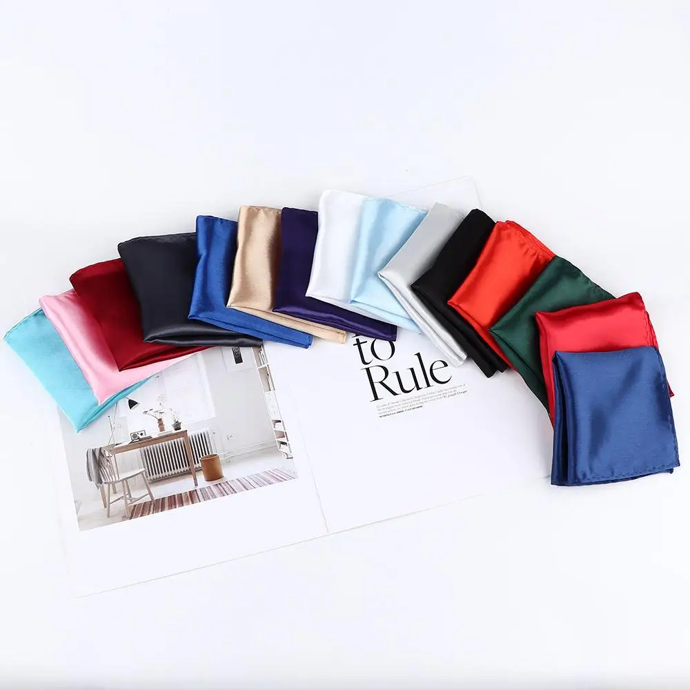 Gentlemen Suit Fashion 15 Color Solid Hanky Plain Formal Suit Pocket Square Satin Plain Hanky Silk Handkerchief Pocket Square