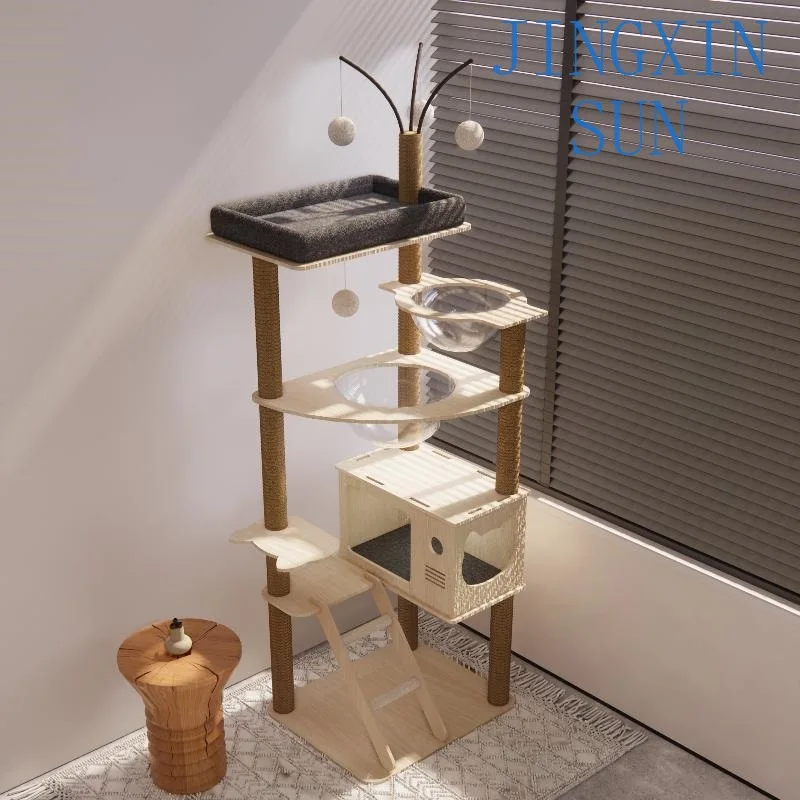 Cat climbing frame cat nest cat tree integrated solid wood color space capsule jumping platform shelf sisal toy