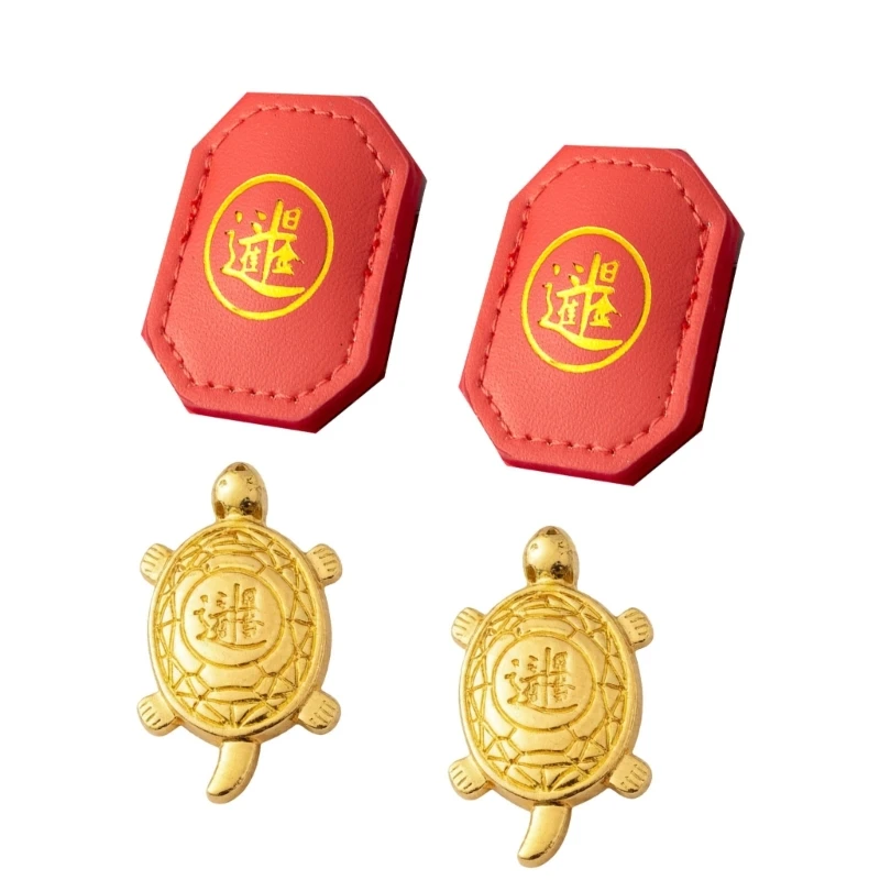 Golden Turtles Feng Shui Amulets Entryway and Desk Figurine Display Set with Fortune Theme, Metal Finish, and Card for Indoor