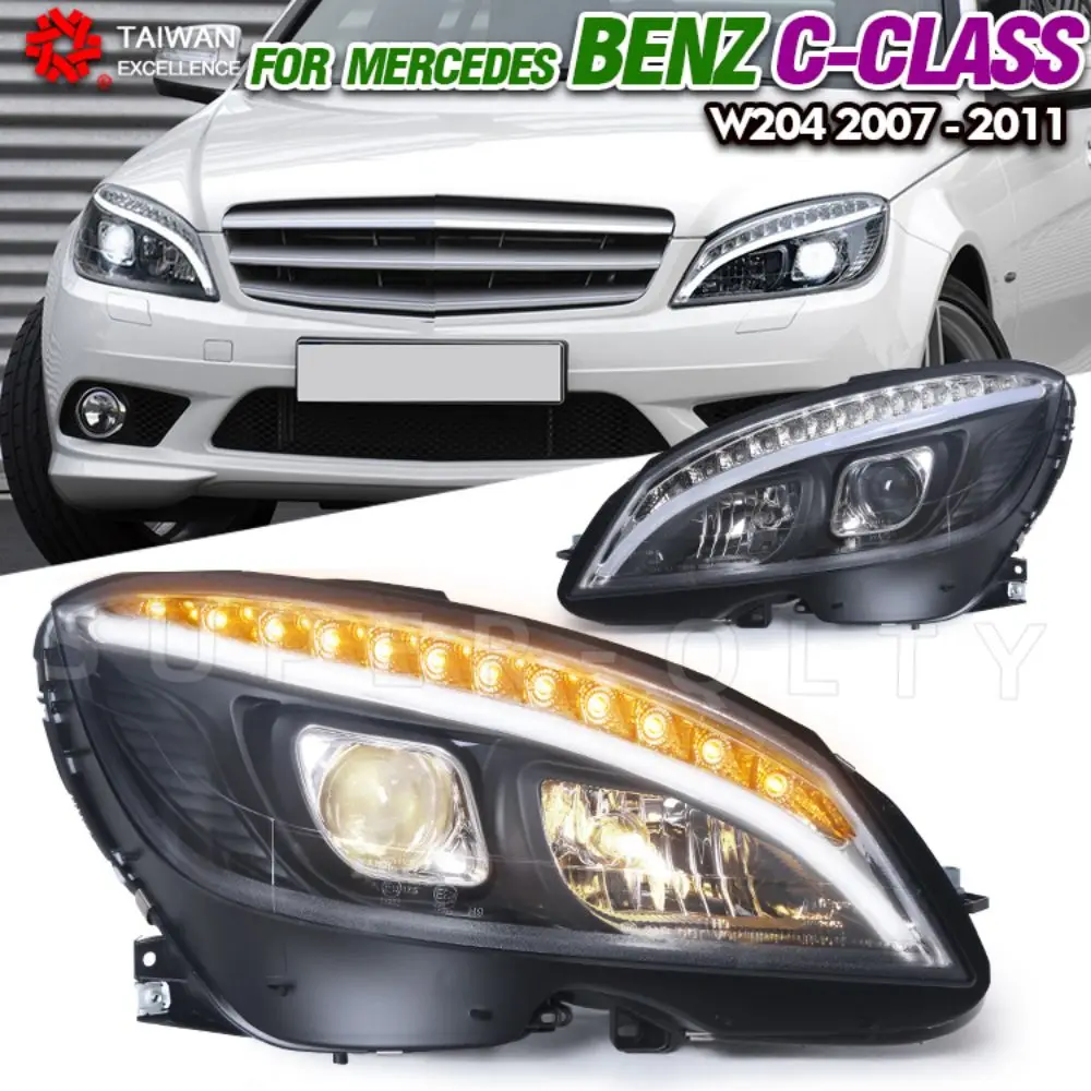 Headlights for Benz W204 2007-2010 Head Lamp C300 C260 C200 Headlight 2PCS LED DRL Hid Bi Xenon Car Styling
