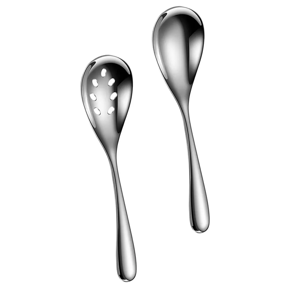 

2Pcs Stainless Steel Dining Spoon Set Reusable Large Capacity Slotted Utensils Kitchen ServingSpoons Household Ergonomic
