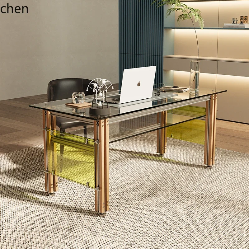l23 Creative Computer Desk Tempered Glass Table Household Aluminum Profile Study Desk Work Desk