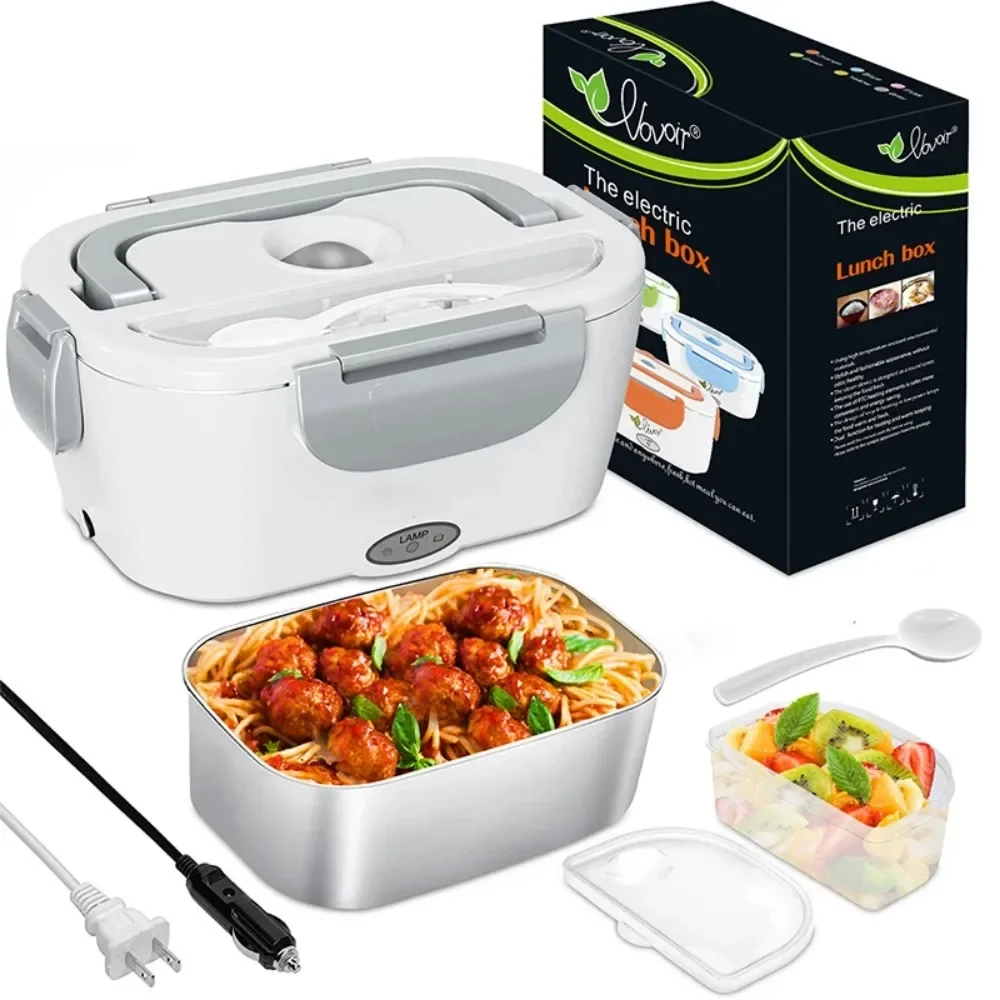 سخان صندوق الغداء الكهربائي 3 في 1 - تسخين سريع 12 فولت/24 فولت/110 فولت حاوية طعام محمولة للبالغين، سائقي الشاحنات وعمال المكاتب