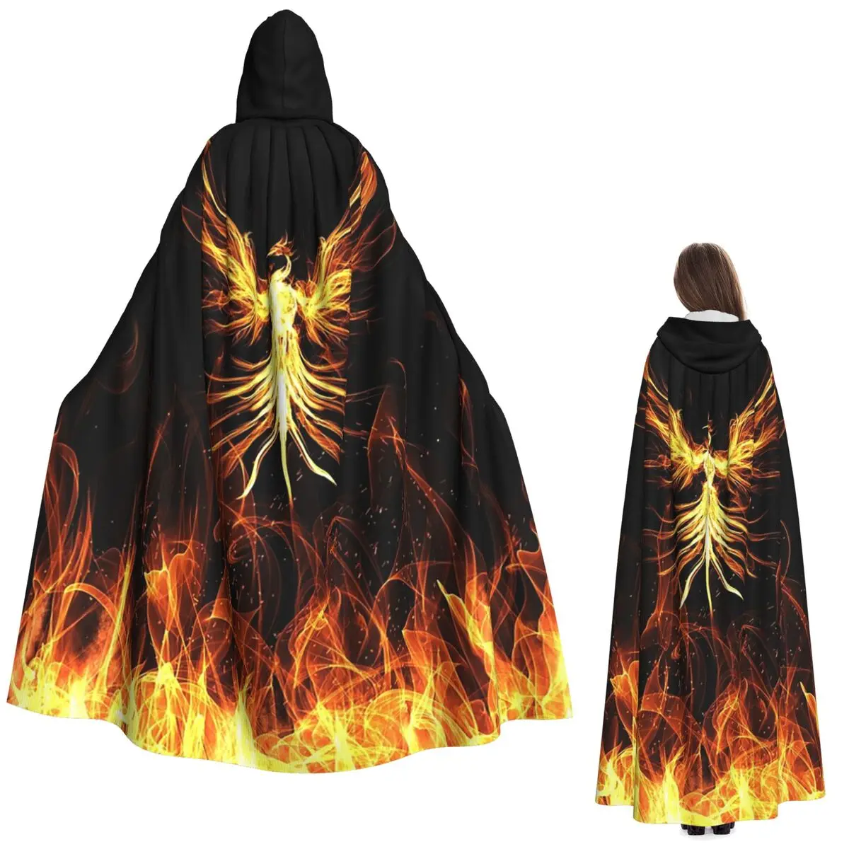 

Majestic Phoenix Mythical Bird Long Hooded Cloak Witch Medieval Costume Cosplay Cape HalloweenParty Adult Unisex