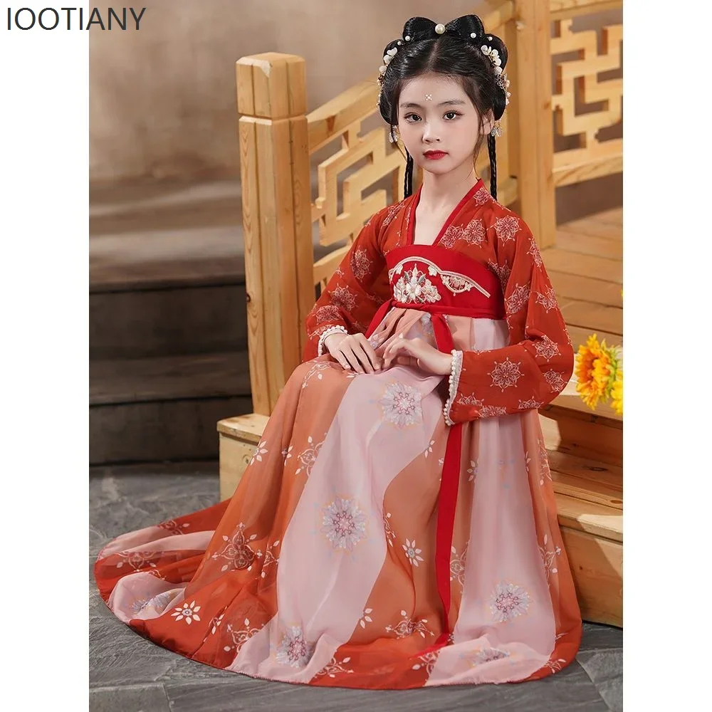 

CosplayGirls' Hanfu New Ancient Costume Super Fairy Children's Dress Ancient Style Princess Dress Classical Dance Performance Cl