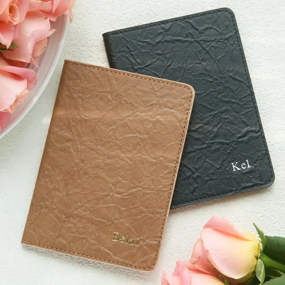 Custom Wrinkle Leather Passport Cover with Personalized Name Engraved Minimalist Travel Wallet Travel Document Holder for Gift