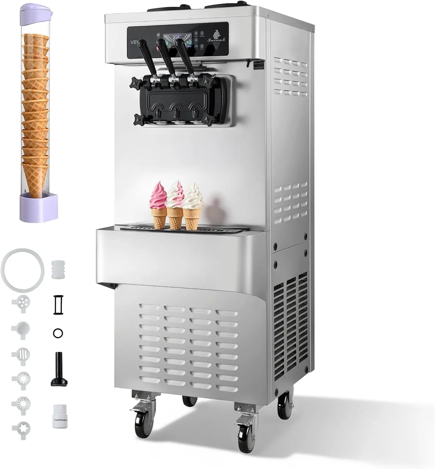 Commercial Ice Cream Machine 20-28L/H 2200W 3-Flavor Freestanding