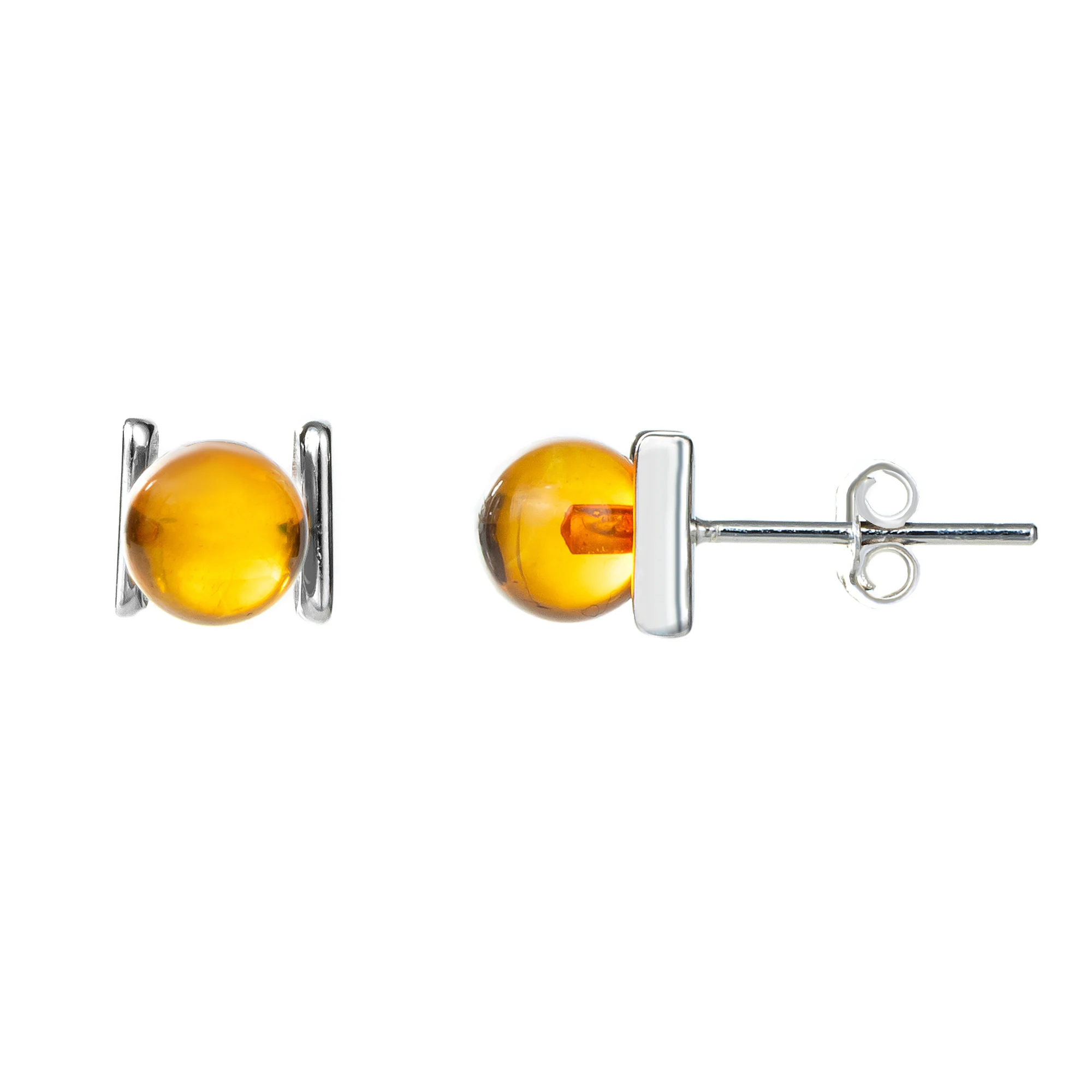 Baltic Amber 925 Sterling Silver Stud Ball Earrings for Women - Fashion Natural Baltic Amber Stone Jewelry Wholesale