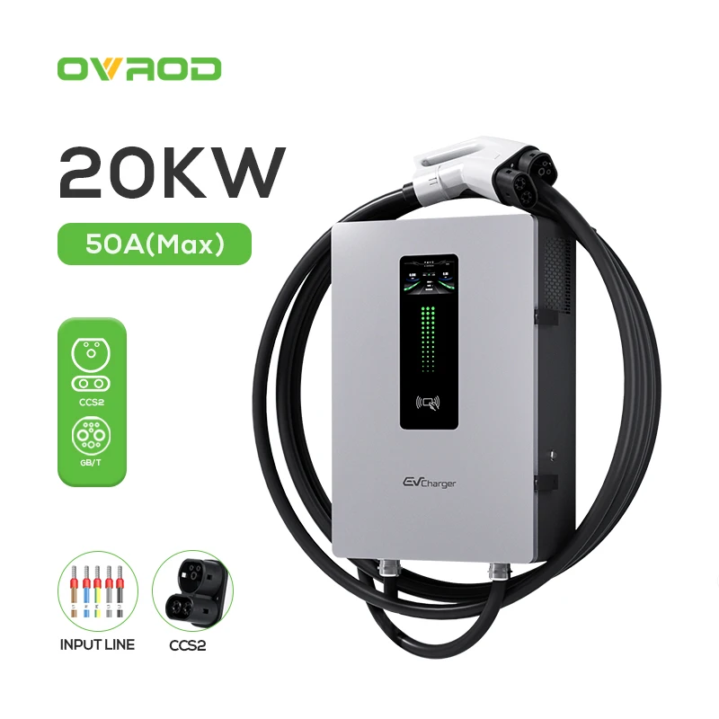 Ovrod Borne De Recharge Voiture Electrique Wallbox Ccs2 محطة شحن جدار جبل 20Kw Dc Ev شاحن