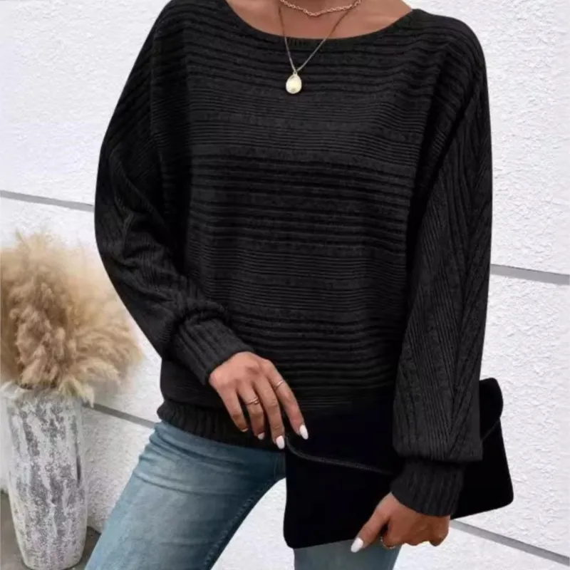 2025 Solid Color Long Sleeve Tops T Shirt Tees Blusas Loose Dolman Sleeve Round Neck Simple Style All-match Commuting Homewear