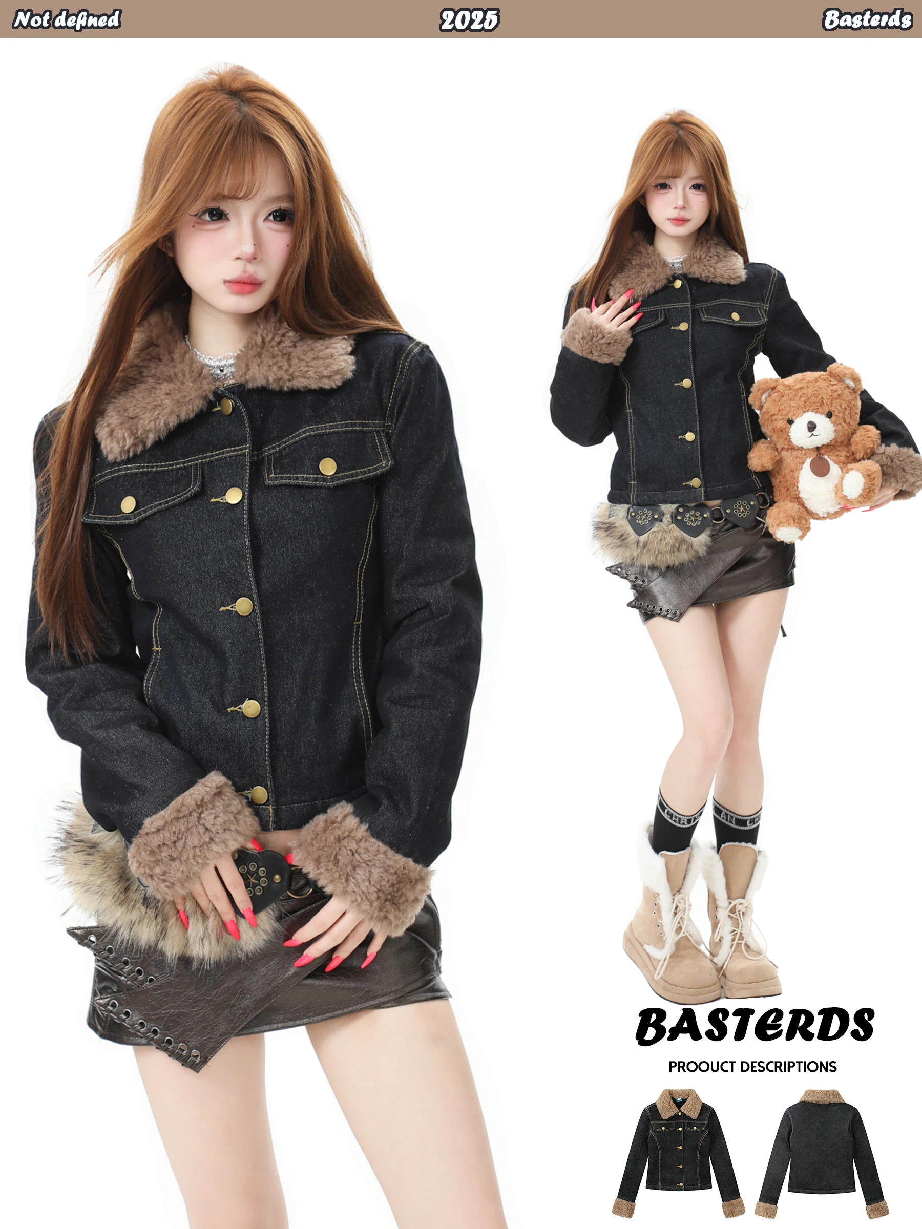 

Бархатная лоскутная джинсовая куртка с воротником-стойкой в стиле ретро, женская осенне-зимняя теплая хлопковая одежда Fce ort