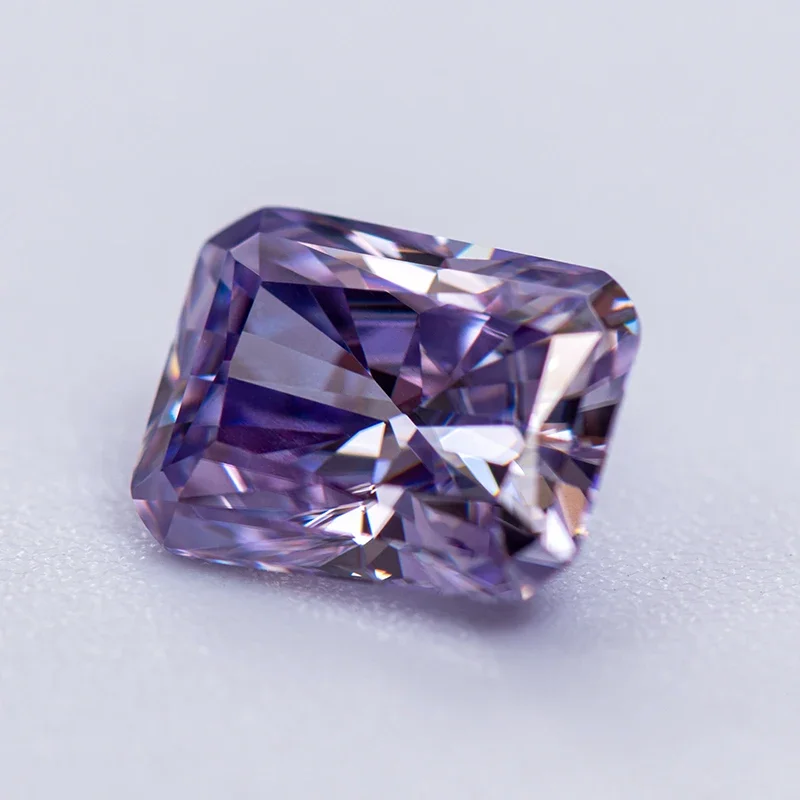 Moissanite Stone Gemstone Lavender Color Radiant Cut Lab Grown Diamond for Charms Jewelry Making Materials with GRA Certificate