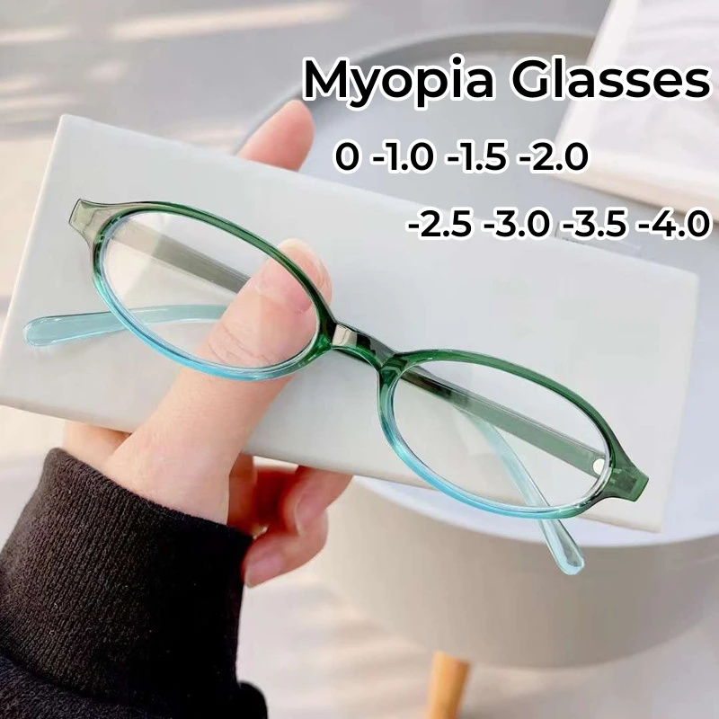 Oval Small Frame Myopia Glasses Vintage Anti Blue Light Women Men Near Sight Eyewear Finished Prescription Minus Eyeglasses